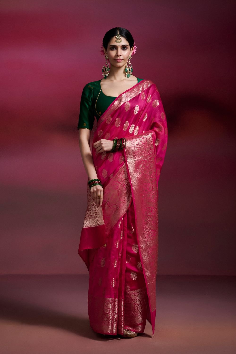 Rani Pink Banarasi Silk Cotton Saree