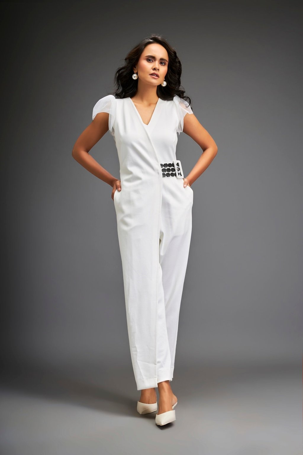 Overlap Jumpsuit with Statement Belt