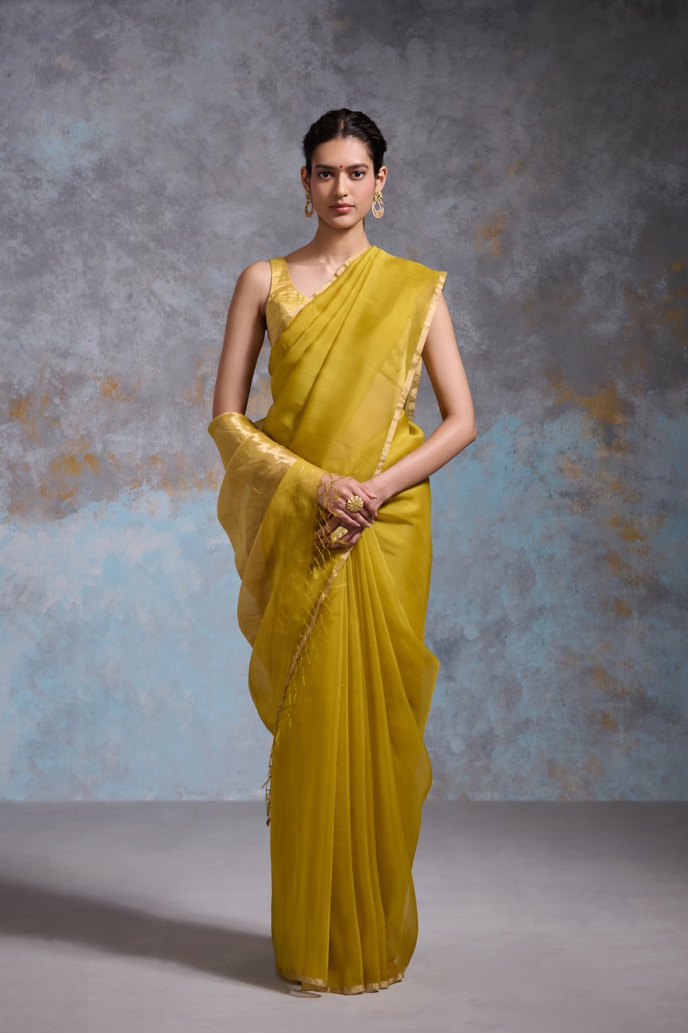 Vaishali Organza Lime Yellow Sarees