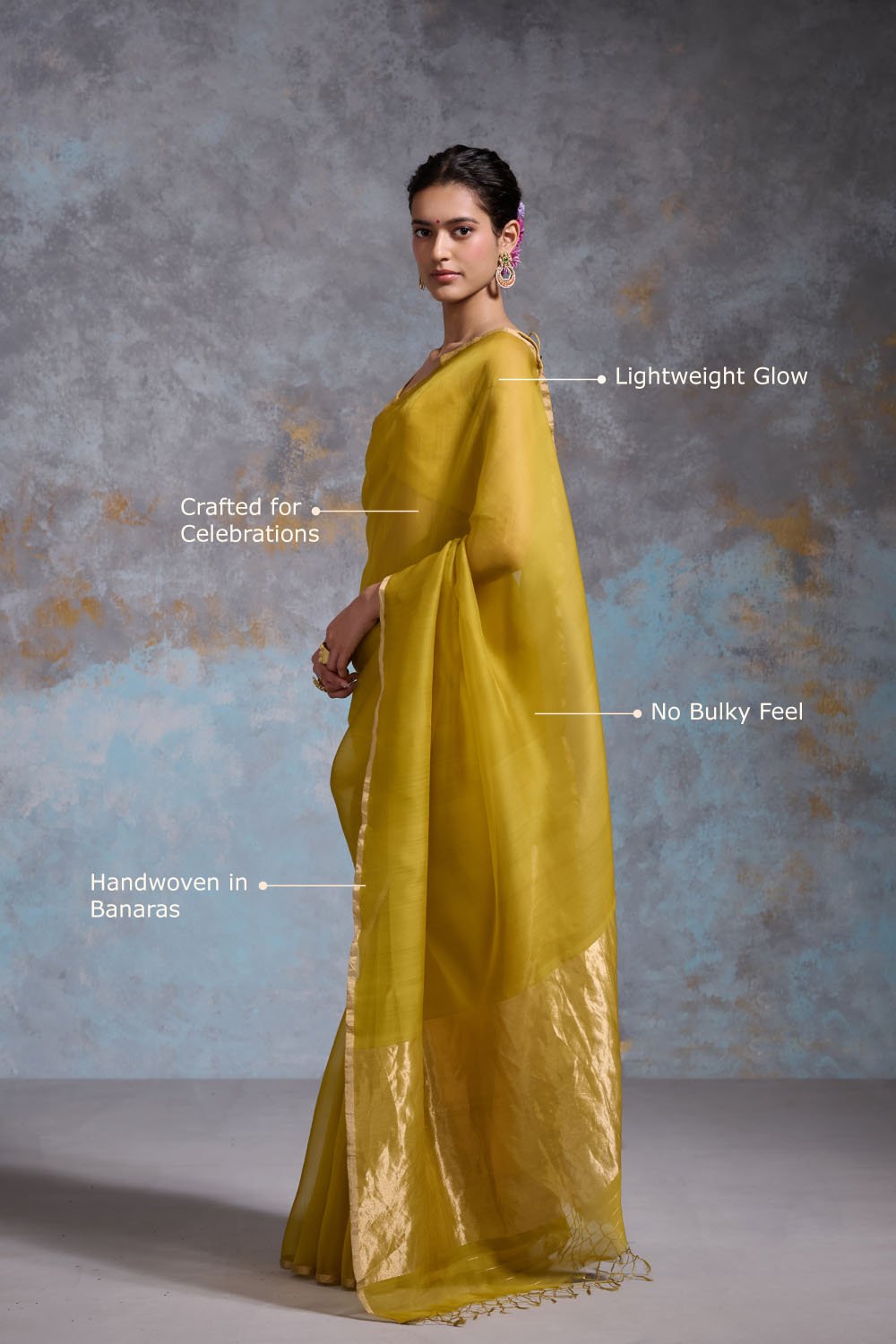 Vaishali Organza Lime Yellow Sarees