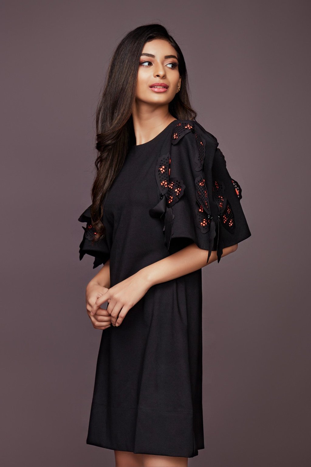 Shift Dress with Neon Cutwork Sleeves