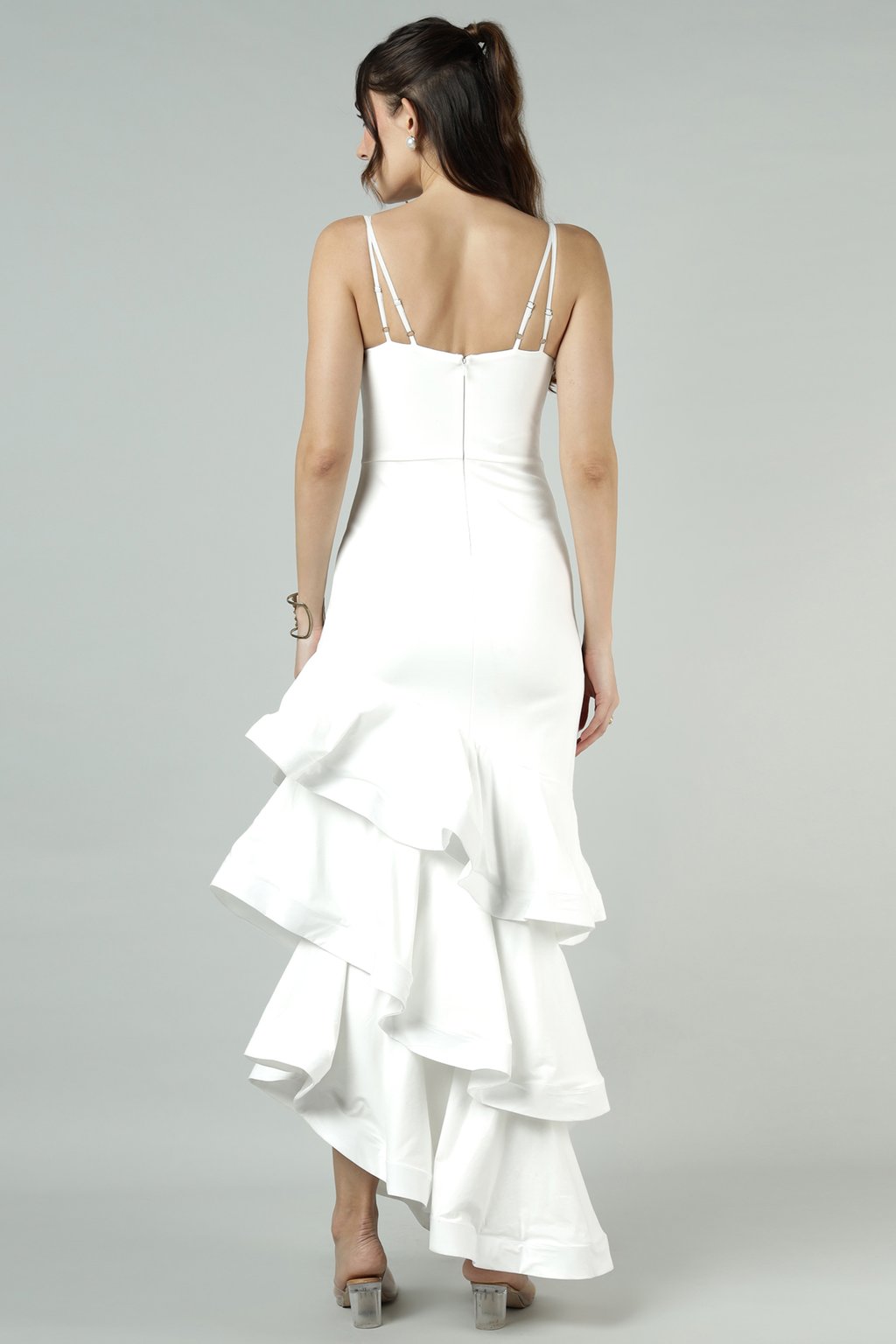 Cotton Ponte Jersey Ruffle Hem Maxi Dress