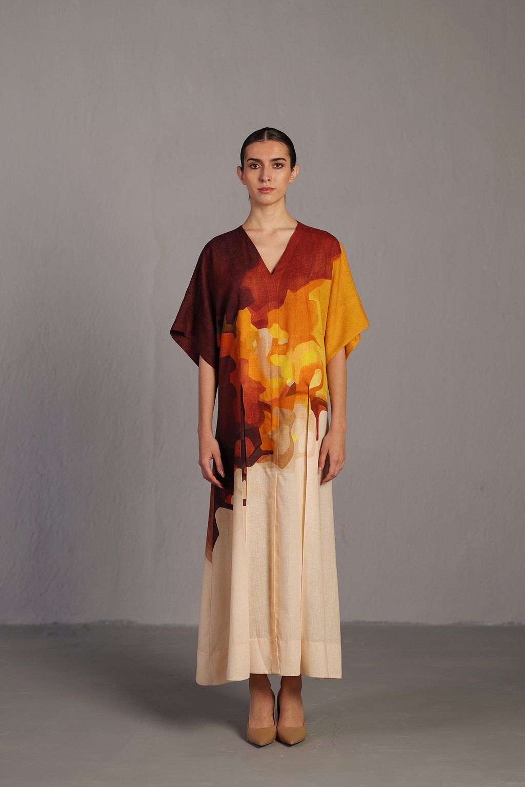 Diffuse Brown and Ochre Long Dress