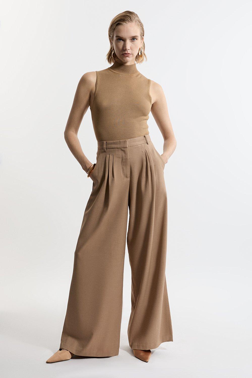 Tailored Wide Leg Darted Trousers