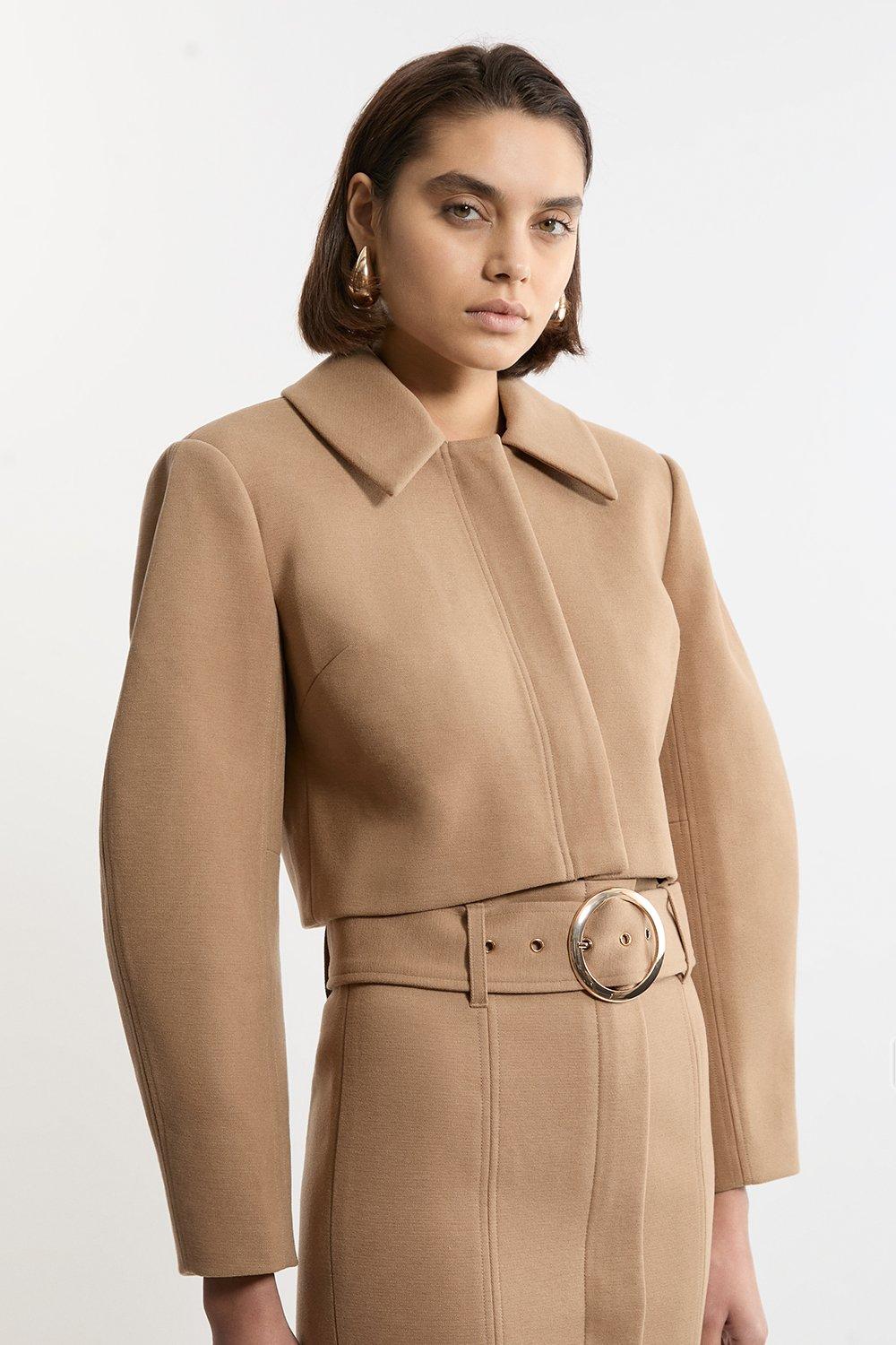 Brushed Cropped Collared Trench Jacket