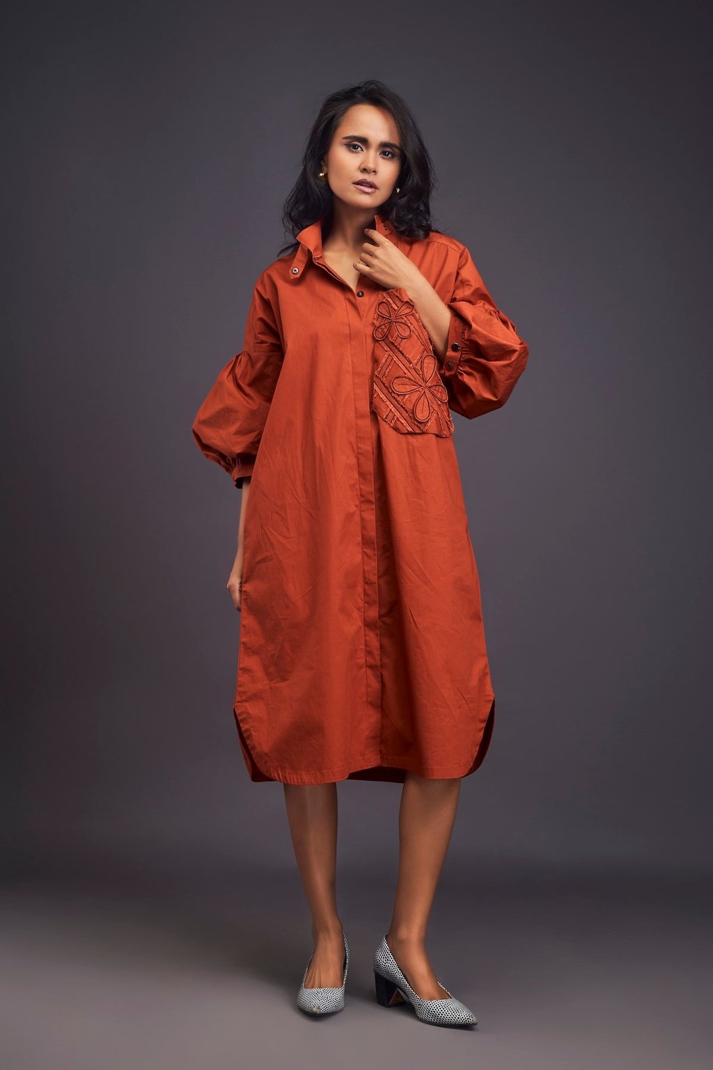 Oversized Shirt Dress with Embroidered Pocket