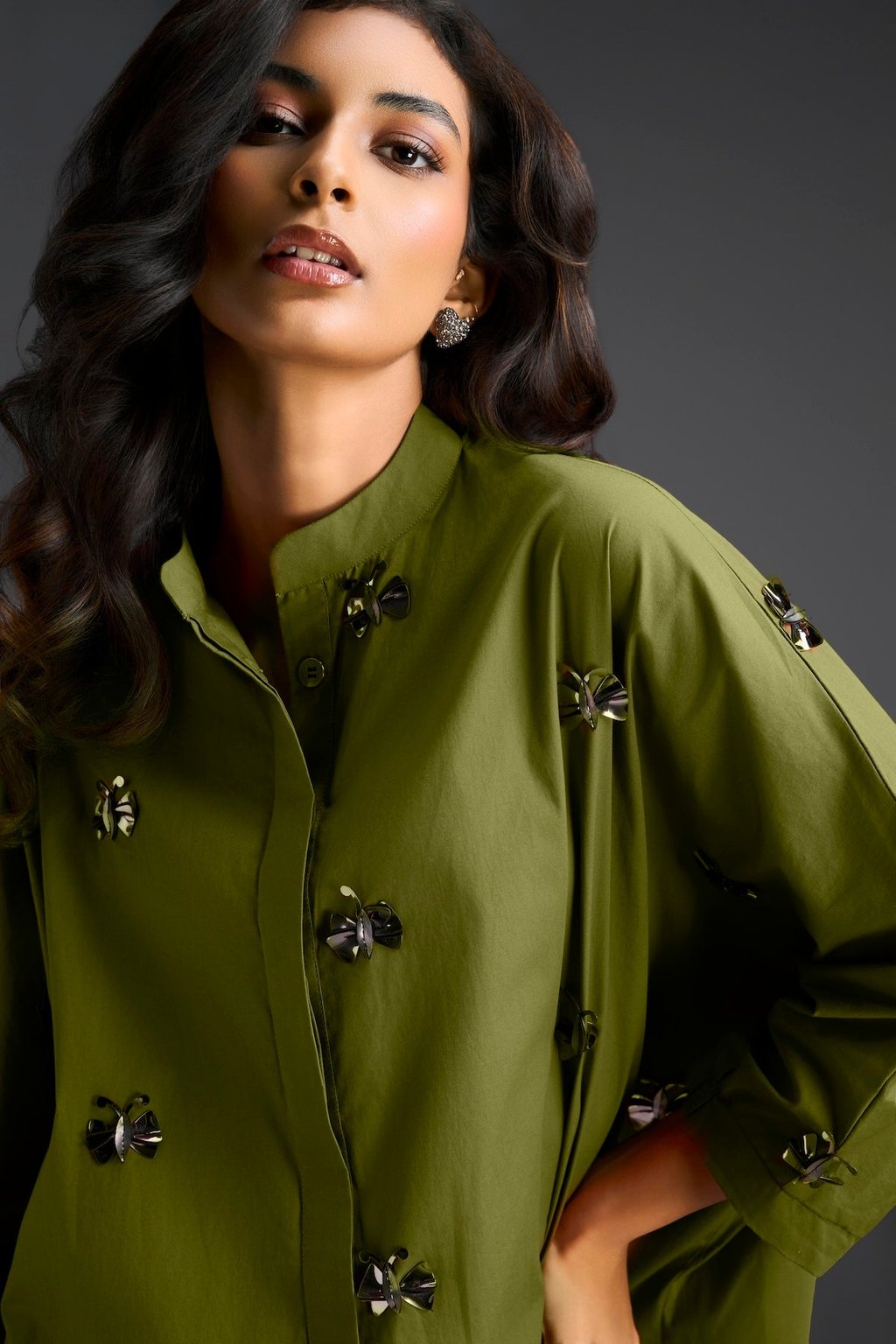 Oversized Shirt Dress with Butterfly Motifs