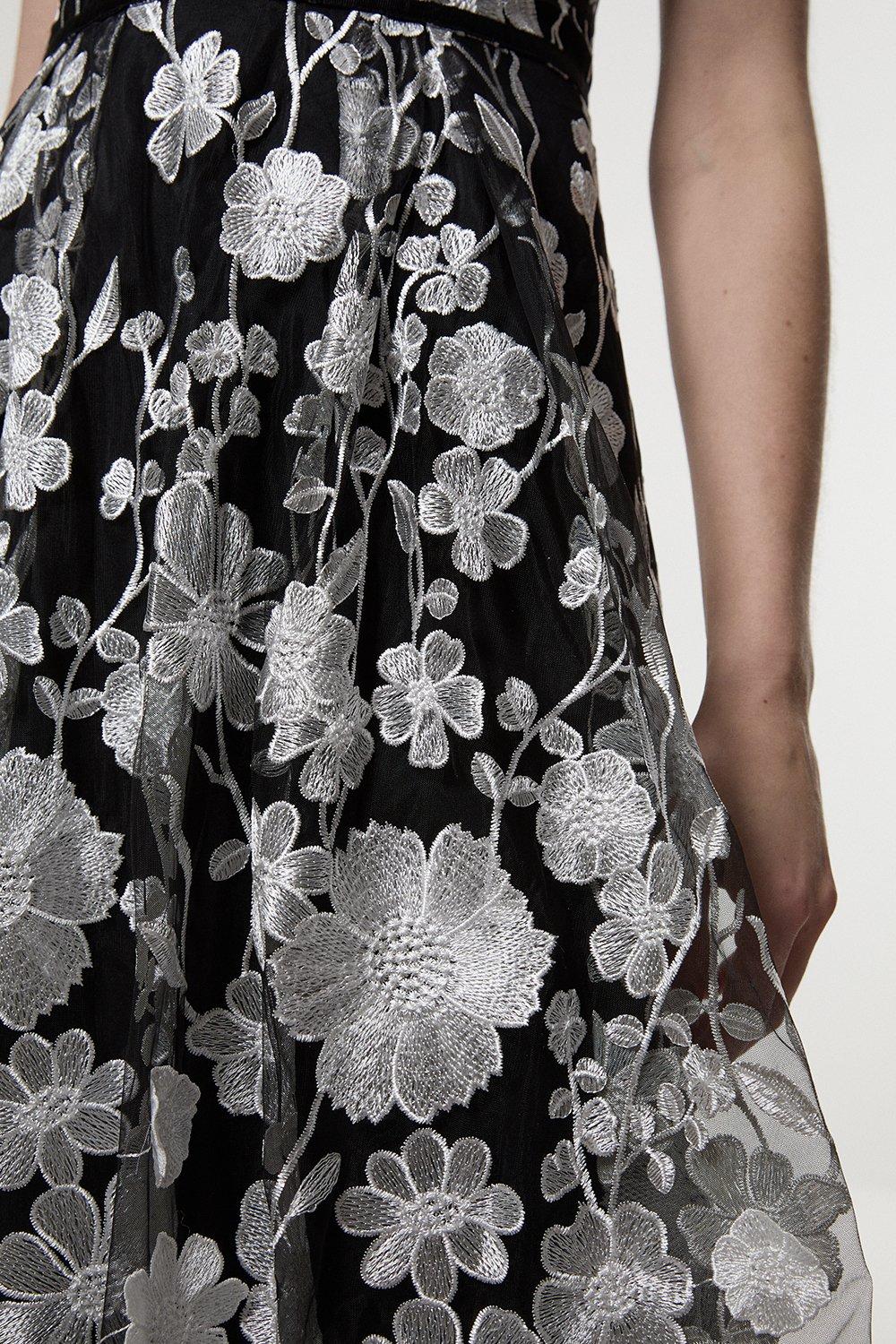 Floral Applique Corset Detail Woven Midi Dress