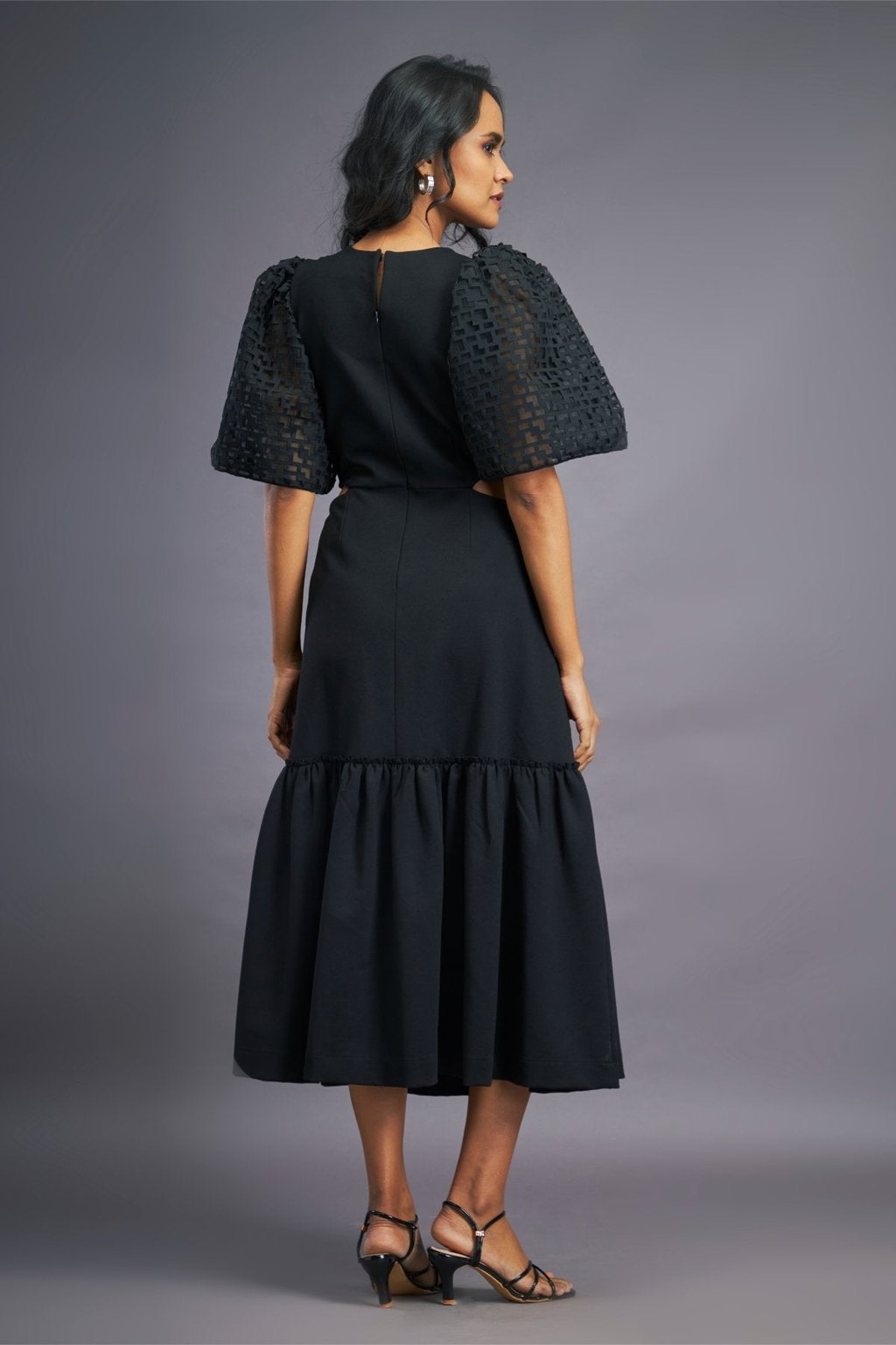 Cutout Ruffle Dress with Cutwork Sleeves