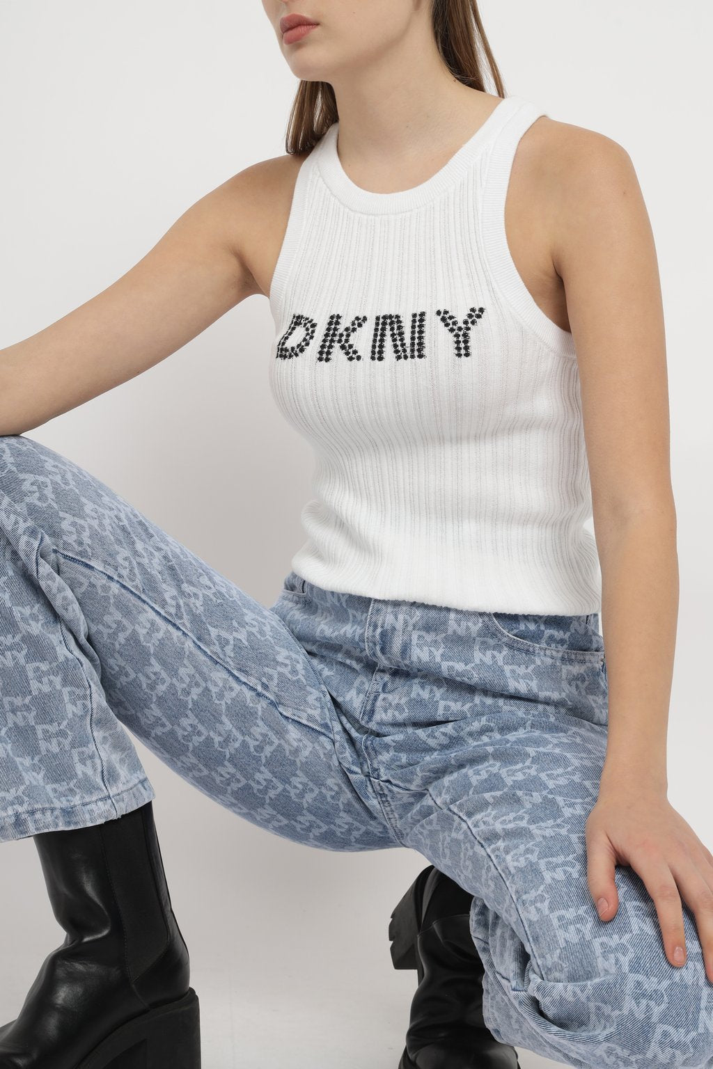 Slim Straight Allover Logo Heart of Ny Jeans