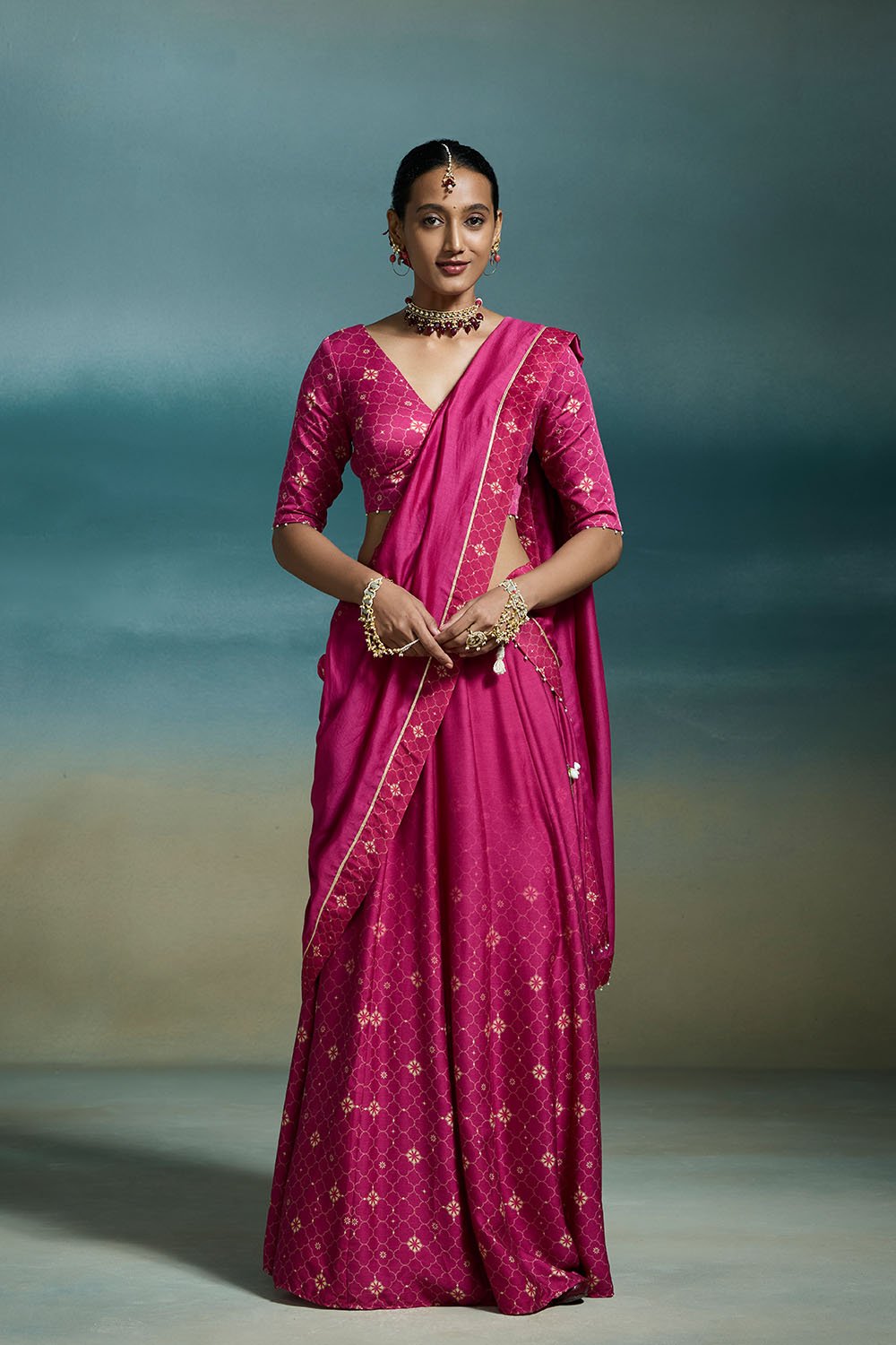 Hridaya Modal Satin Rani Pink Lehengas
