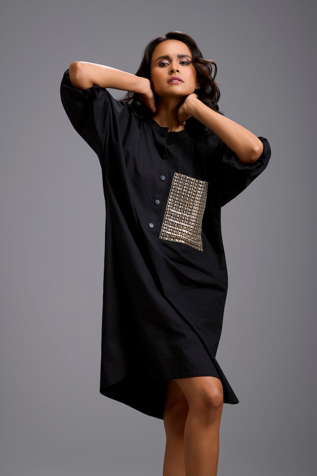 Oversized Shirt Dress with Ruched Sleeves
