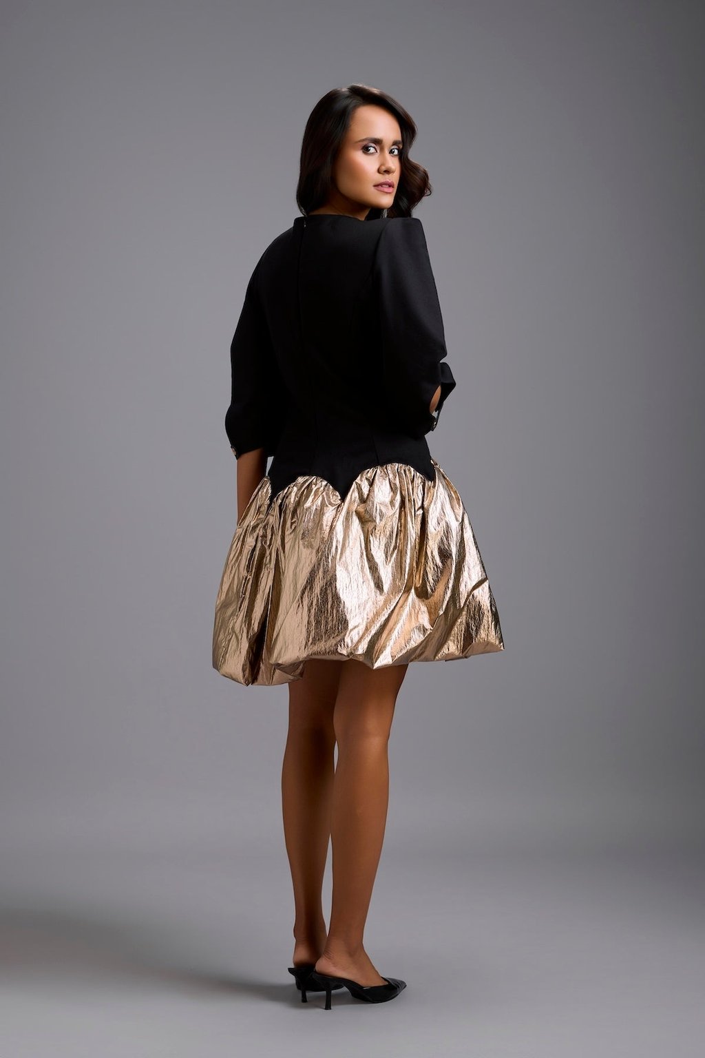 Puff-Sleeve Dress with Bubble Skirt