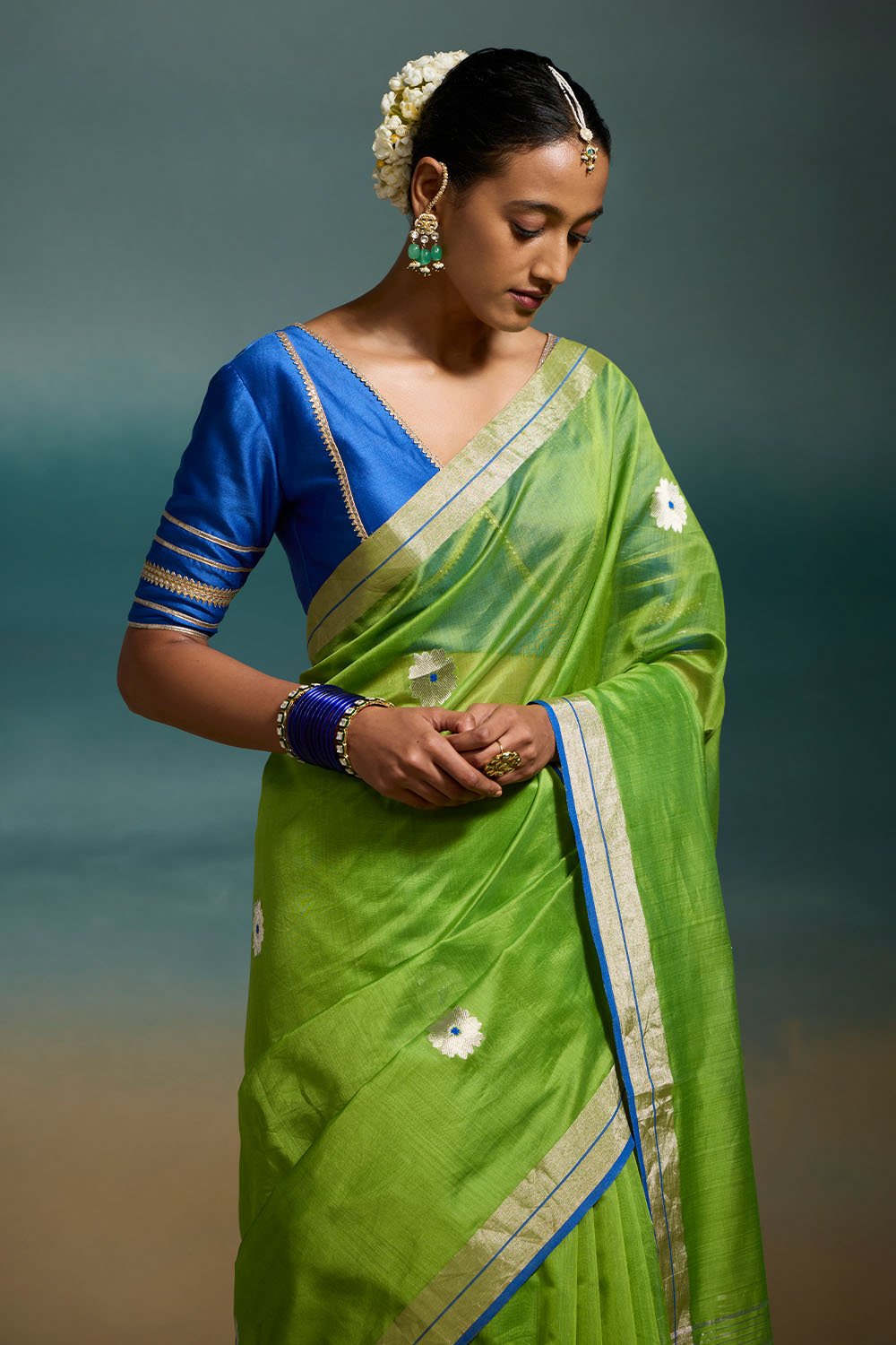 Vanya Handloom Chanderi Parrot Green Sarees