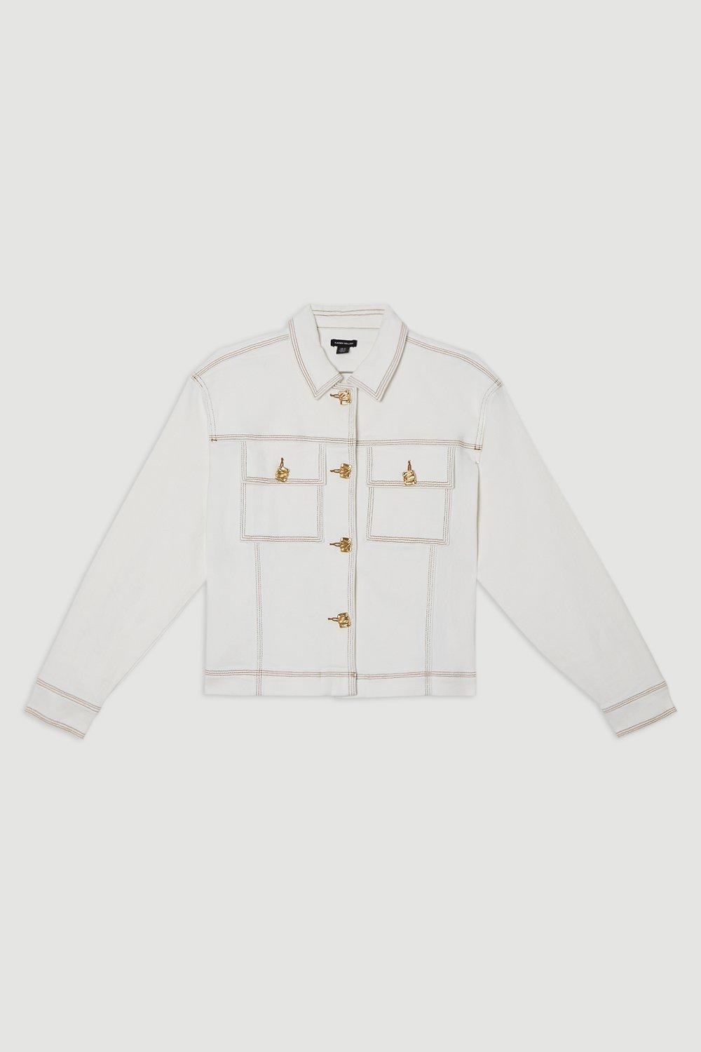 Denim Button Front Tailored Jacket